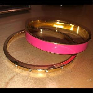 C. Wonder 2 bracelet bangles, gold and pink enamel with crystal